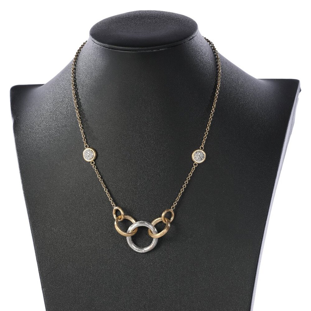 Rhodium-Plated 14K White Gold & 14K Yellow Gold Circle Pavé Diamond Station Neck